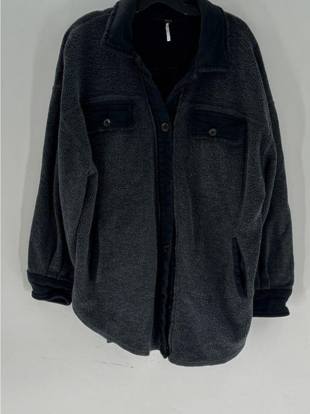 Free People Men's Dark Gray Sherpa Shirt Jacket